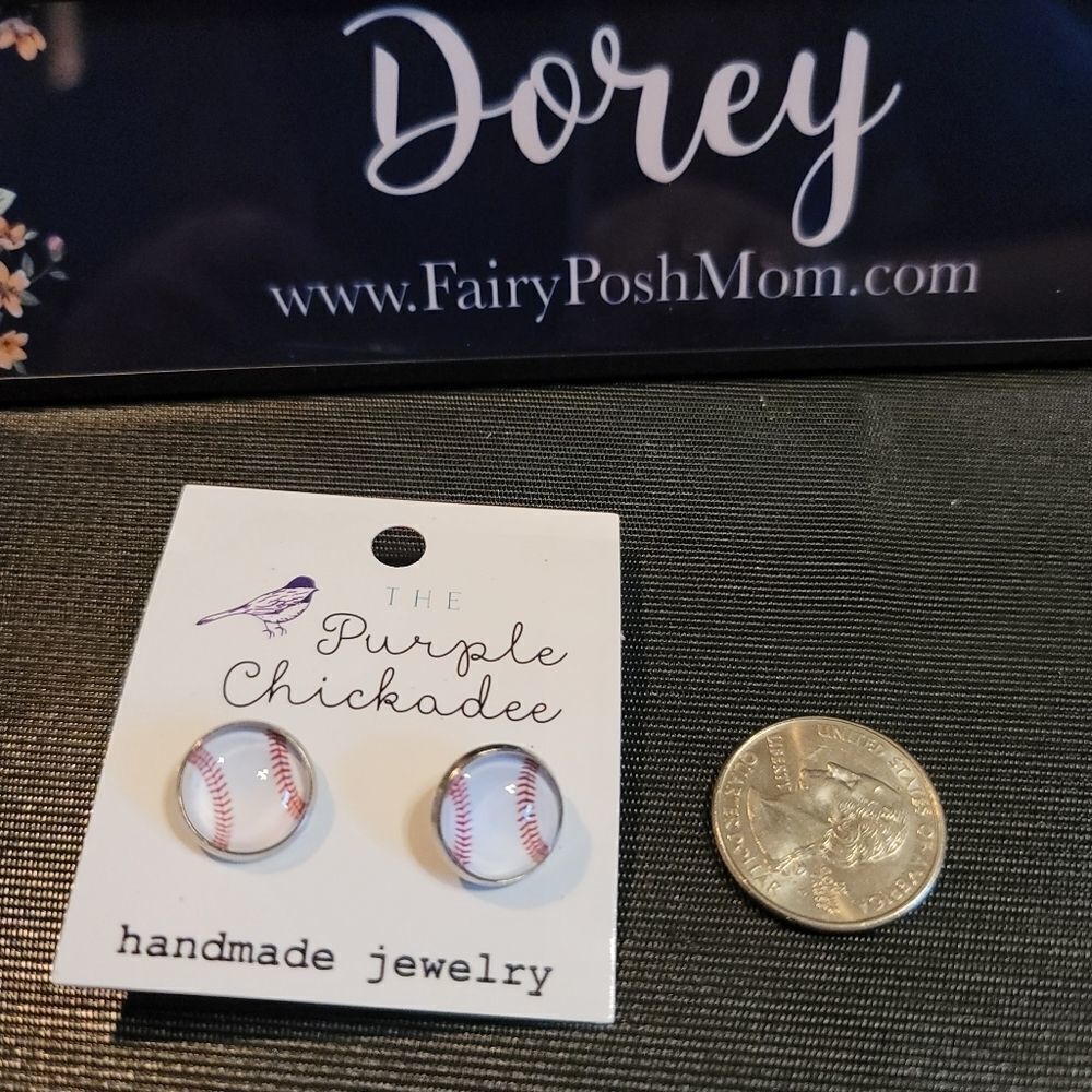 Baseball Softball Stud Earrings 12mm